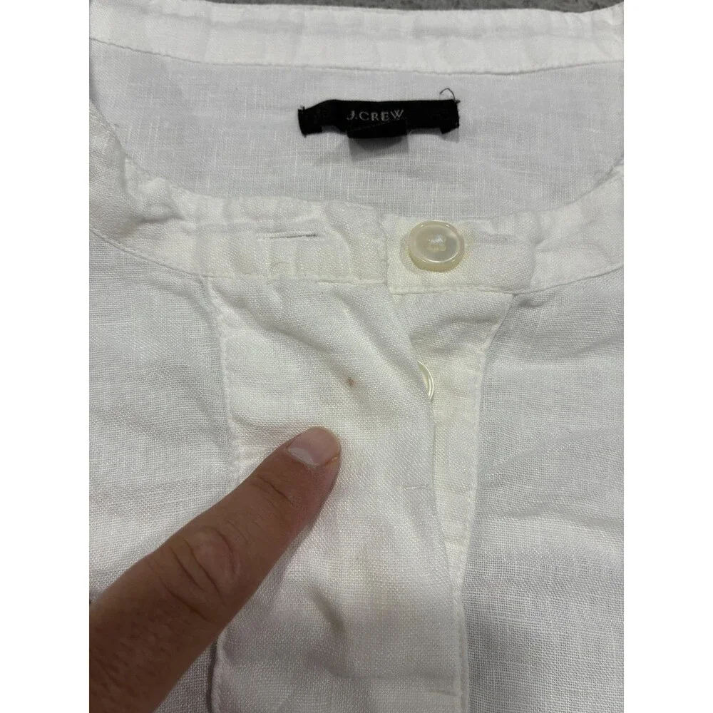 J Crew Tunic Blouse Womens Large White 100% Linen Long Sleeve Henley Top Casual